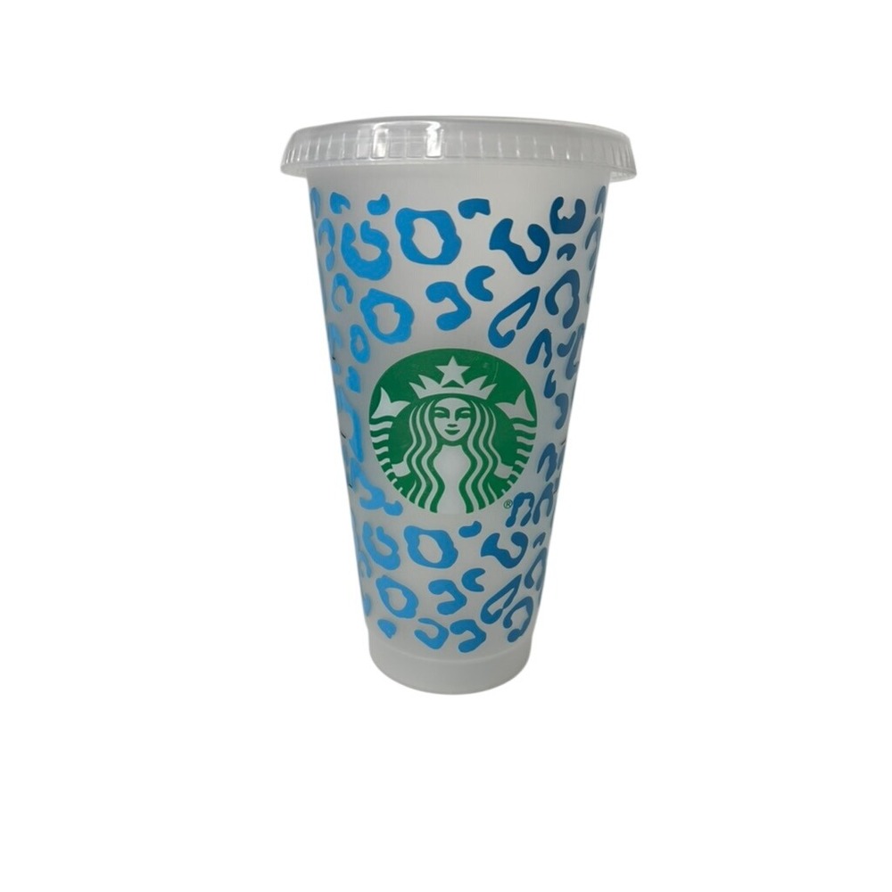 Starbucks Cold Cup Tumbler Venti 24oz Blue Leopard Print Personalized Gigi EX